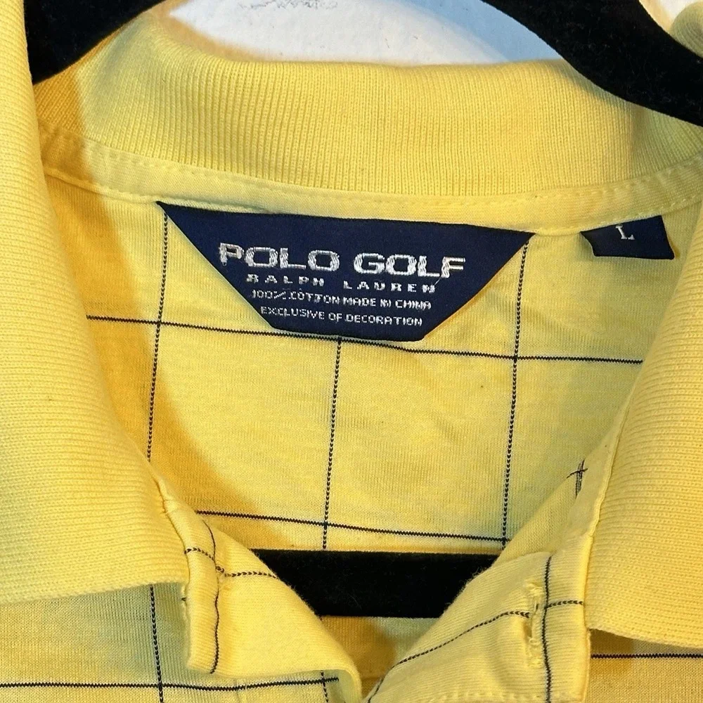 VTG Polo Golf Ralph Lauren Short Sleeve Polo Shirt Men Large Yellow Grid Plaid